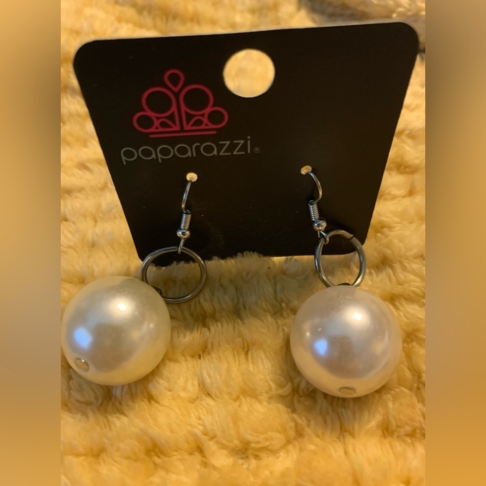 Large Pearl Earrings with silver rings. NWT. So cute. - Picture 3 of 3